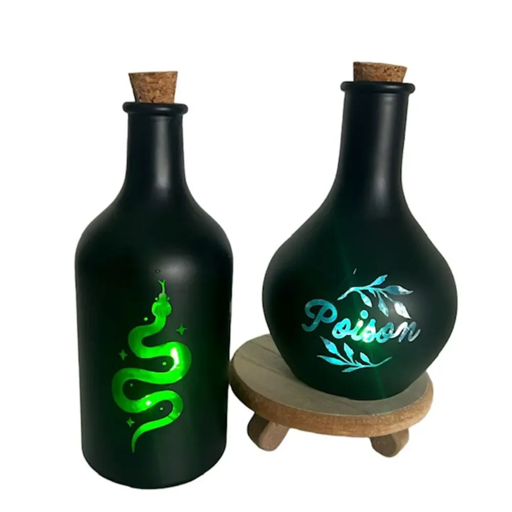 Target LED Color Changing Witch's Brew Potion Bottles 2 Black, 1 Purple NEW